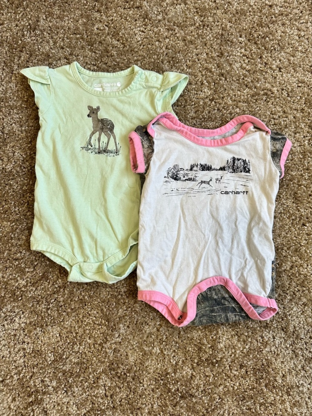 Carhartt Mint Green and Pink Trim Baby Onesies - 2 Pack